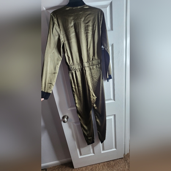 Fashion Nova Khaki Bomber Jumpsuit with Gold Zipper - Picture 3 of 4